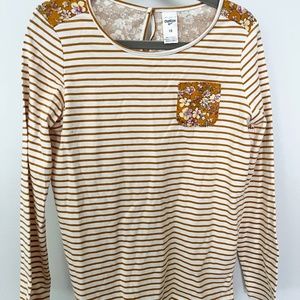 OshKosh B'gosh Girls Long Sleeved Striped Flower Pocket T-Shirt Size 10